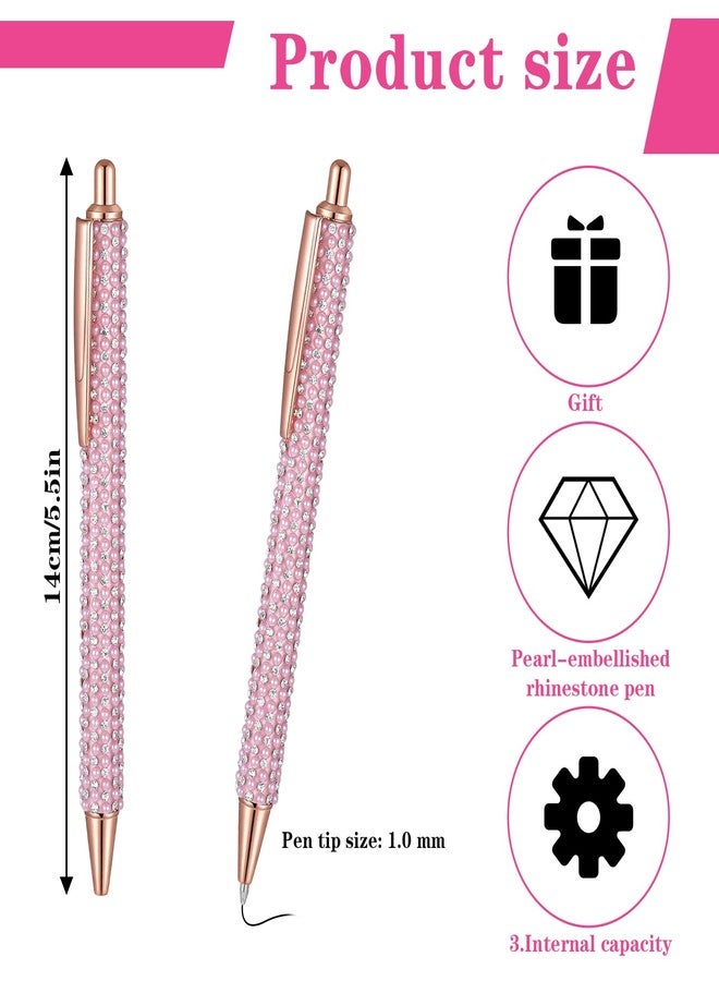 HaiFafafaing 4 Pcs Pink Sparkly Pens - Pink Rhinestone Metal Ballpoint Pens - Black Ink Retractable Writing Glitter Pen for Women Office Supplies - Image 2