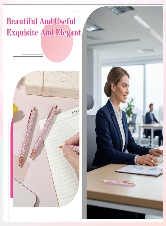 HaiFafafaing 4 Pcs Pink Sparkly Pens - Pink Rhinestone Metal Ballpoint Pens - Black Ink Retractable Writing Glitter Pen for Women Office Supplies - Image 5