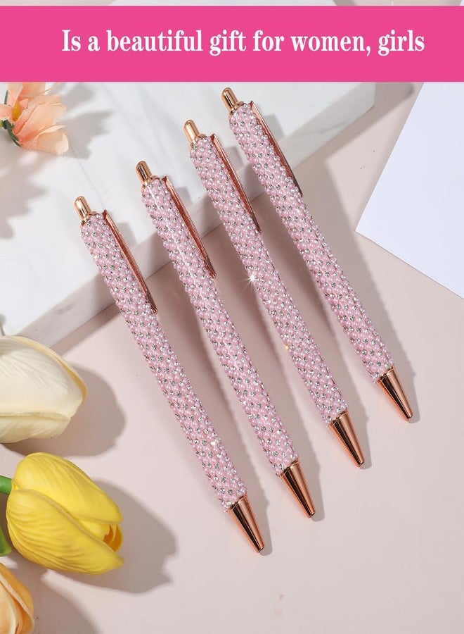 HaiFafafaing 4 Pcs Pink Sparkly Pens - Pink Rhinestone Metal Ballpoint Pens - Black Ink Retractable Writing Glitter Pen for Women Office Supplies - Image 4