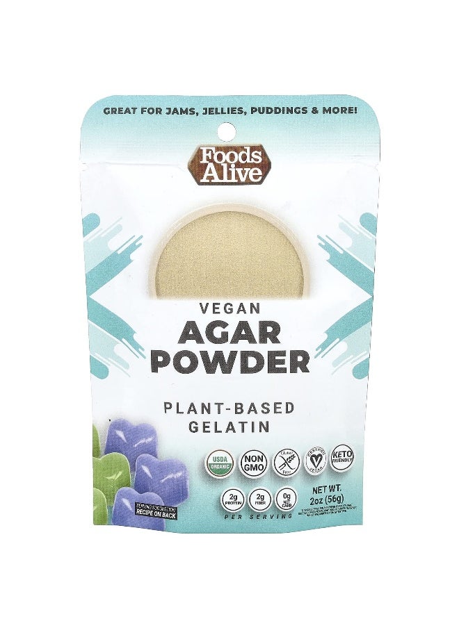 Foods Alive Foods Alive, Vegan Agar Powder, Plant Based Gelatin, 2 oz (56 g)  - Image 1