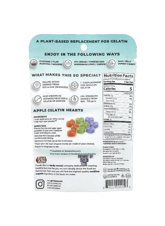 Foods Alive Foods Alive, Vegan Agar Powder, Plant Based Gelatin, 2 oz (56 g)  - Image 2