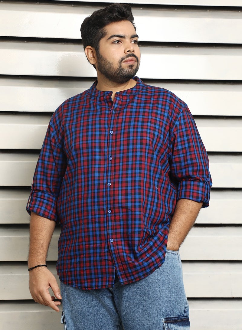 هاي ستار قميص رجالي كاروهات متعدد الألوان بياقة ماندرين وأكمام كاملة من القطن - Image 2