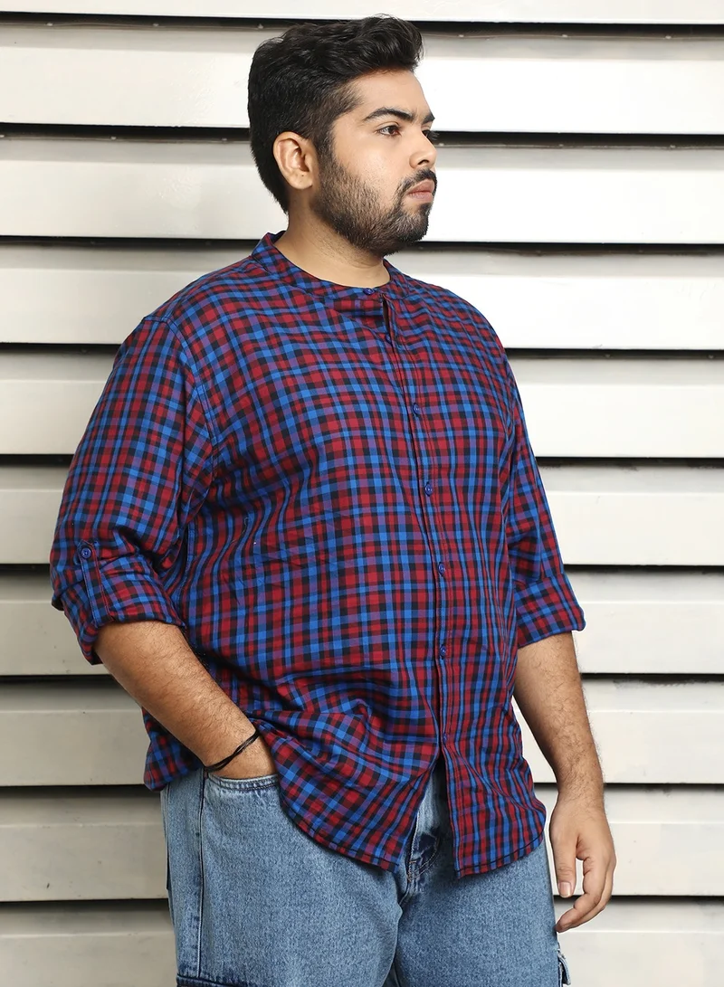 HIGH STAR Multicolor Checked Mandarin Collar Men’s Shirt, Full Sleeves, Cotton