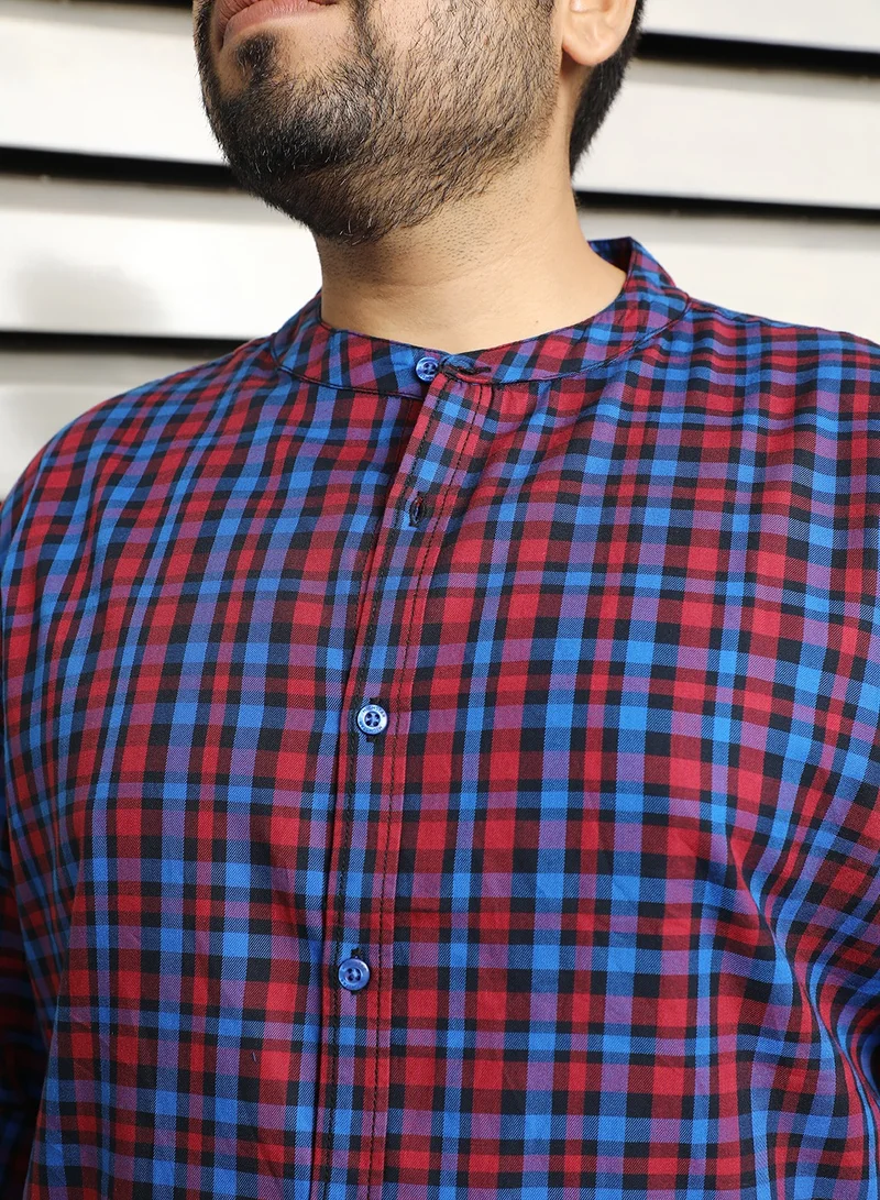 HIGH STAR Multicolor Checked Mandarin Collar Men’s Shirt, Full Sleeves, Cotton