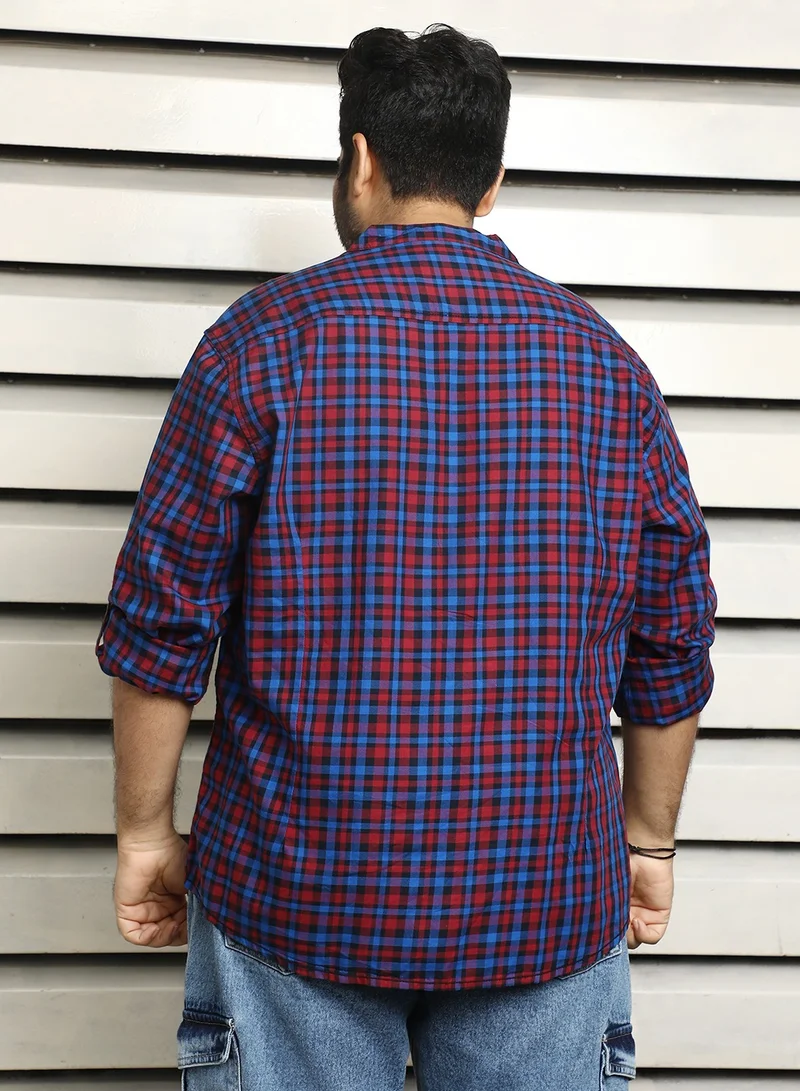 HIGH STAR Multicolor Checked Mandarin Collar Men’s Shirt, Full Sleeves, Cotton