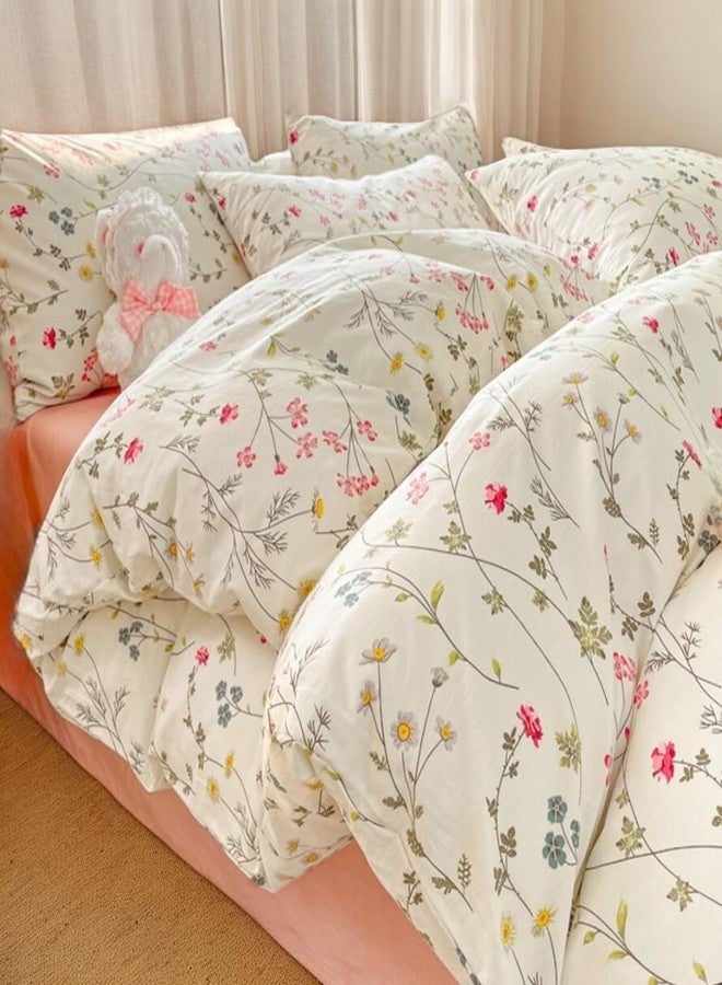 CCoutueChen Floral Duvet Cover Full 3Pieces 100% Cotton Duvet Cover Gardern Farmhouse Botanical Flower Bedding with 2 Pillowcases(No Comforter,Beige) - Image 1