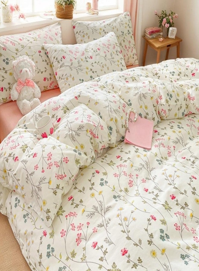 CCoutueChen Floral Duvet Cover Full 3Pieces 100% Cotton Duvet Cover Gardern Farmhouse Botanical Flower Bedding with 2 Pillowcases(No Comforter,Beige) - Image 3