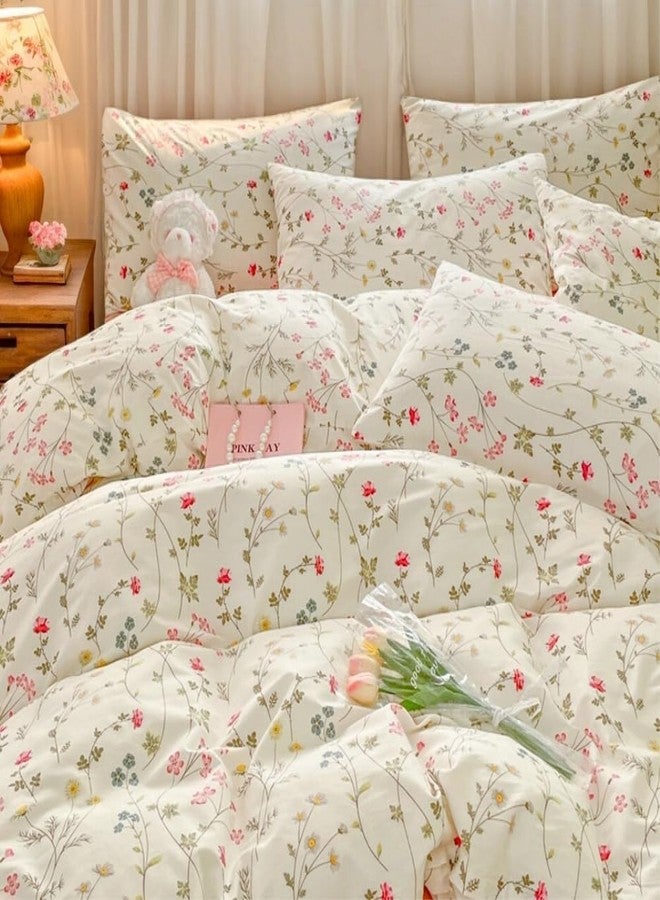 CCoutueChen Floral Duvet Cover Full 3Pieces 100% Cotton Duvet Cover Gardern Farmhouse Botanical Flower Bedding with 2 Pillowcases(No Comforter,Beige) - Image 2