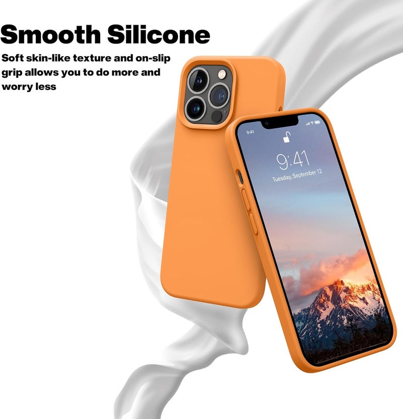 اوتوفلاي حافظة لـ iPhone 13 Pro Max [متوافقة مع MagSafe] حافظة هاتف سيليكون مقاوم للصدمات رفيعة ونحيفة كاملة الجسم لـ iPhone 13 Pro Max 6.7 بوصة (برتقالي) - Image 2