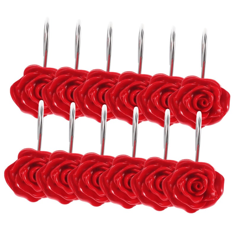 12 Pcs Red Rose Shower Curtain Hooks Easy Install Bathroom Decor Accessories - Image 2
