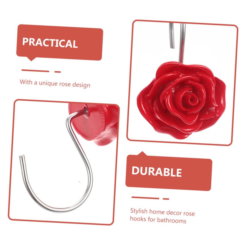 12 Pcs Red Rose Shower Curtain Hooks Easy Install Bathroom Decor Accessories - Image 4