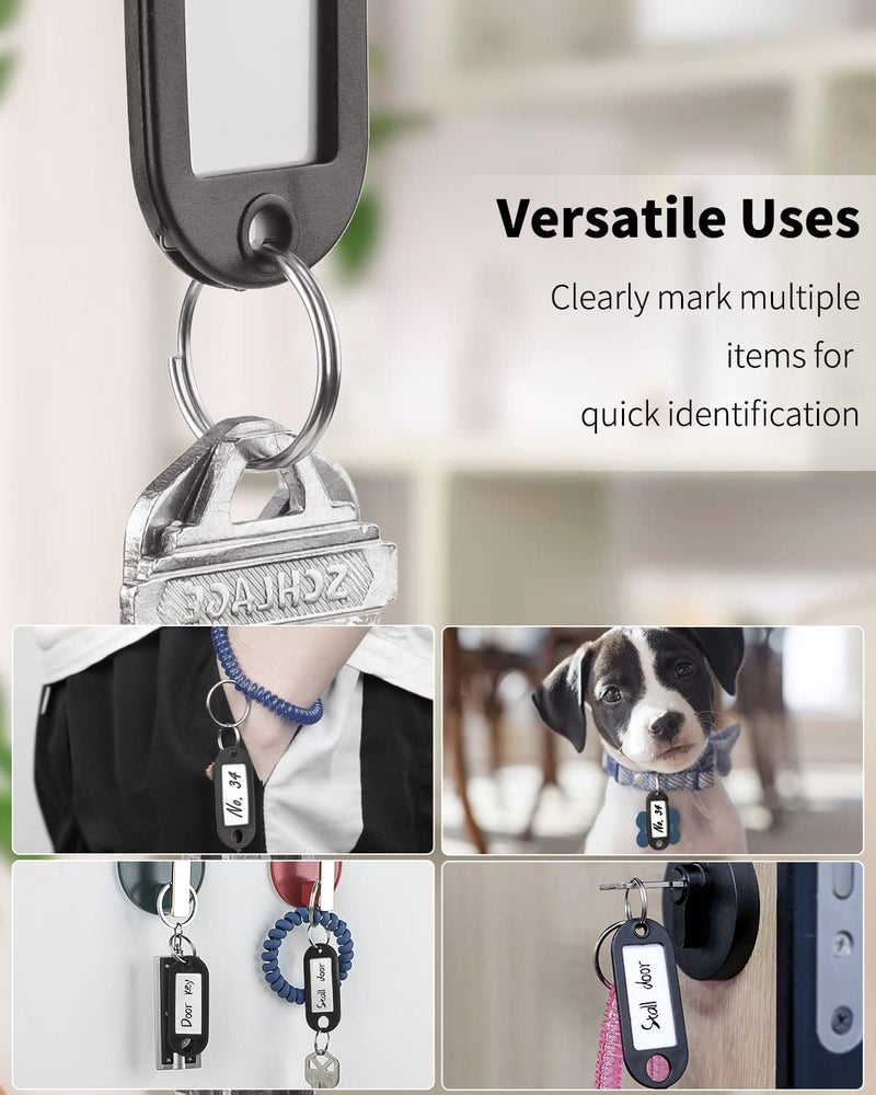 Uniclife 10 Pieces Key Tags 2 Inch Soft Plastic Key Chain Tags with Blank Paper Labels Clear Windows Protective Films and Split Rings Flexible Item Identifiers, Black - Image 3