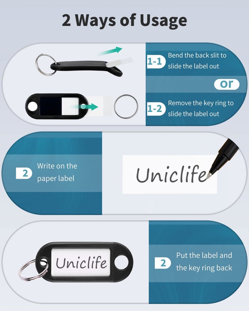 Uniclife 10 Pieces Key Tags 2 Inch Soft Plastic Key Chain Tags with Blank Paper Labels Clear Windows Protective Films and Split Rings Flexible Item Identifiers, Black - Image 5