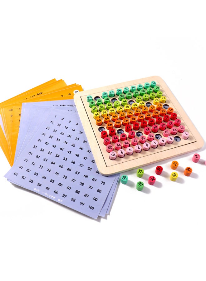 Montessori Hundred Number Board 1 To 100 Number Continuous Board Children's Mathematical Thinking Teaching Ads First Grade Early Education Enlightenment Toys-Color:Hundreds Of Boards B +18 Question Cards  - Image 1