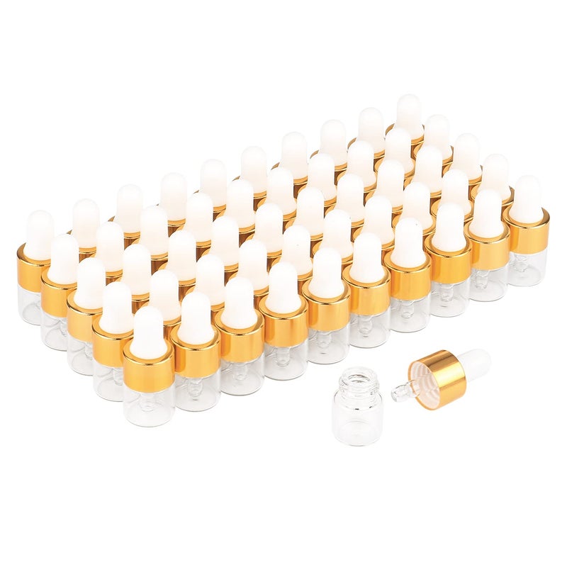 Wresty 50 Pcs Clear Glass Dropper Vails 1ml Mini Essential Oils Sample Dropper Bottles For Traveling Essential Oils Perfume Cosmetic Liquid,With 2 pcs dropper - Image 1