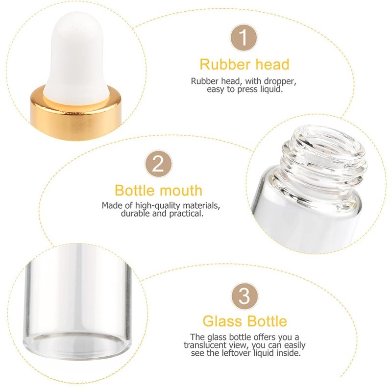 Wresty 50 Pcs Clear Glass Dropper Vails 1ml Mini Essential Oils Sample Dropper Bottles For Traveling Essential Oils Perfume Cosmetic Liquid,With 2 pcs dropper - Image 2
