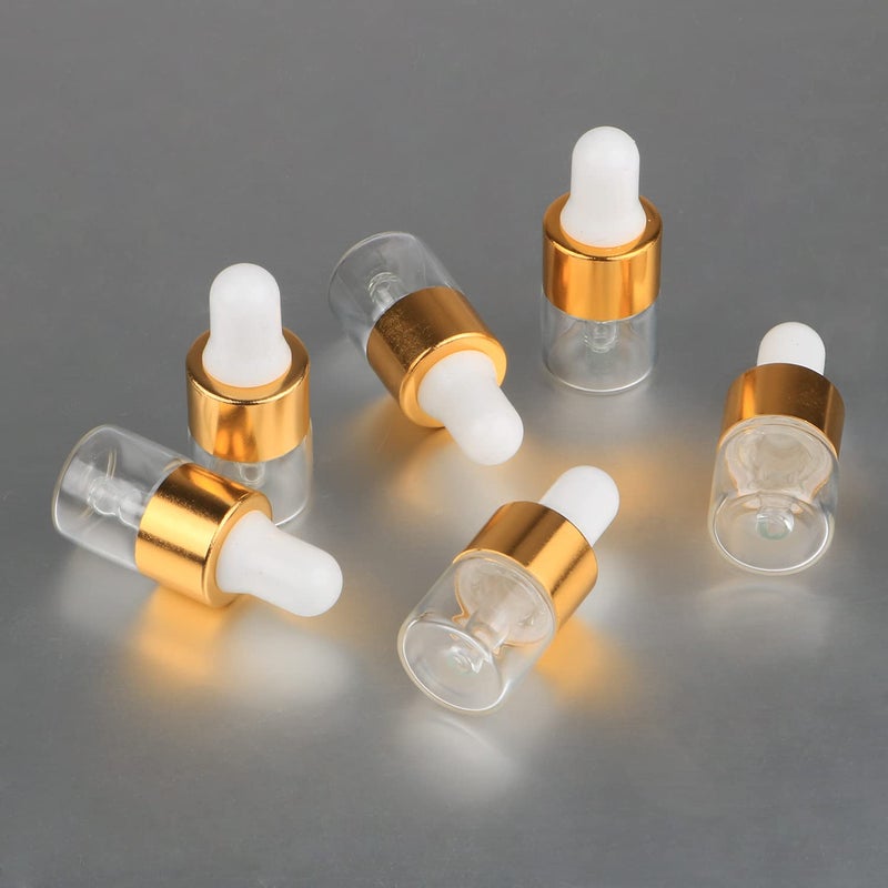 Wresty 50 Pcs Clear Glass Dropper Vails 1ml Mini Essential Oils Sample Dropper Bottles For Traveling Essential Oils Perfume Cosmetic Liquid,With 2 pcs dropper - Image 5