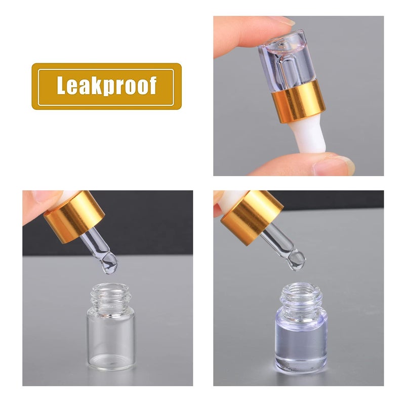 Wresty 50 Pcs Clear Glass Dropper Vails 1ml Mini Essential Oils Sample Dropper Bottles For Traveling Essential Oils Perfume Cosmetic Liquid,With 2 pcs dropper - Image 4