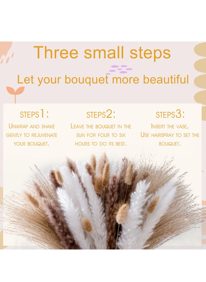MERICKA - 70 Pcs | 15 Pcs White Pampas & 15 Pcs Natural Pampas & 30 Pcs Reed Grass 10 Bunny tail Natural Dried Pampas Grass for Flower Arrangements Home Decor Boho - Image 1