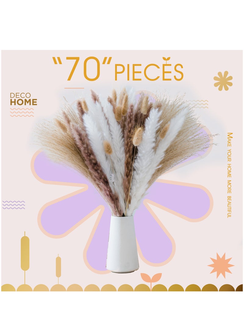 MERICKA - 70 Pcs | 15 Pcs White Pampas & 15 Pcs Natural Pampas & 30 Pcs Reed Grass 10 Bunny tail Natural Dried Pampas Grass for Flower Arrangements Home Decor Boho - Image 1