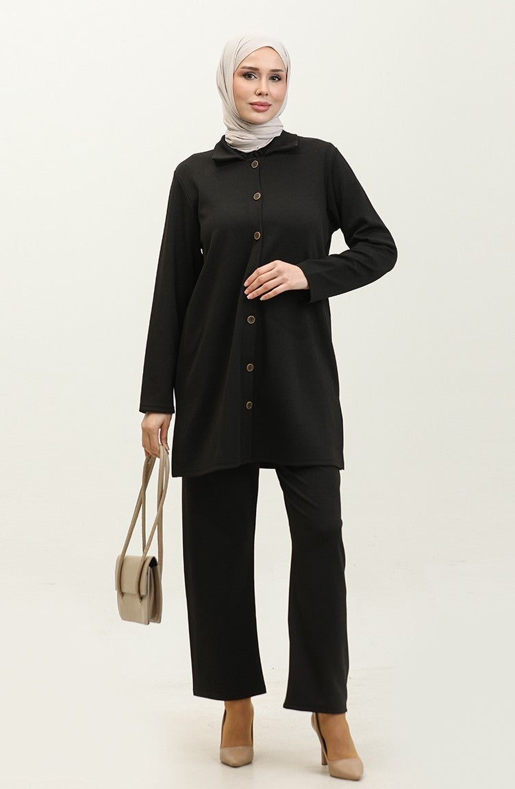 Sefa Merve Asya Tunic Trousers Double Suit 2611-01 Black  - Image 1