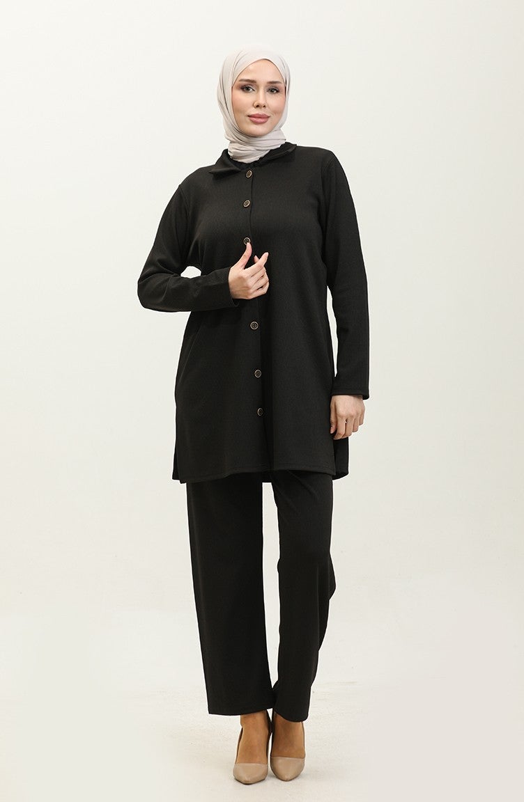 Sefa Merve Asya Tunic Trousers Double Suit 2611-01 Black  - Image 2