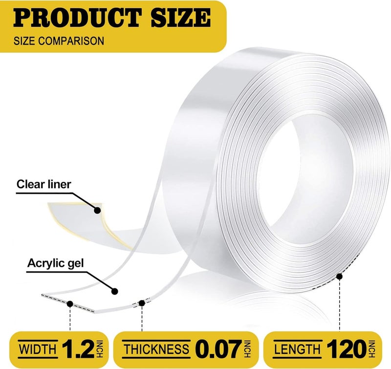 Kelasy Nano Double Sided Tape Heavy Duty,Extra Strong Sticky Double Sided Mounting Tape,1.2" x 120",Clear Adhesive Poster Wall Tape for Decoration - Image 2