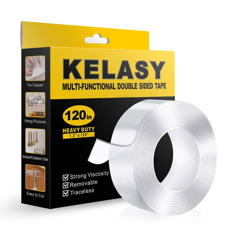 Kelasy Nano Double Sided Tape Heavy Duty,Extra Strong Sticky Double Sided Mounting Tape,1.2" x 120",Clear Adhesive Poster Wall Tape for Decoration - Image 1
