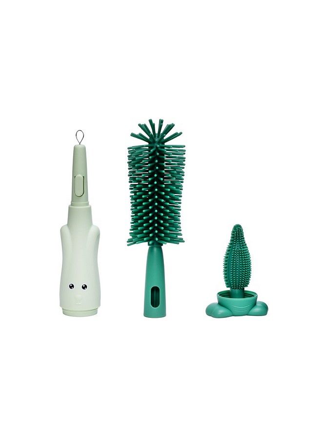 Adore Rabit 3In1 Baby Bottle Brush Silicone Bottle Brush Straw Brush Pacifier Brush Set Water Cup Cleaning Brush (Silicone Green) - Image 3