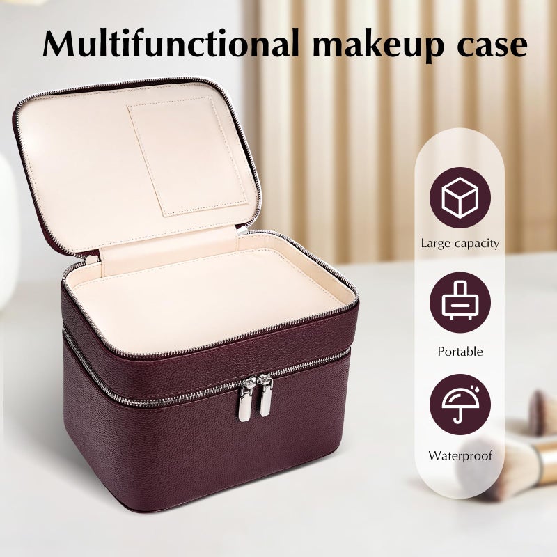 idoltimes Makeup Case, Large Capacity Leather Makeup Bag for Women,Large Capacity Waterproof Double Leather Cosmetic Case,Removable Compartment Travel Organizer - Image 5