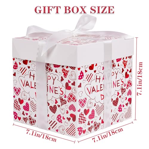 Jaywayang 5 Pack White Valentine Gift Boxes with Lids, Ribbons and Tissue Papers Square Gift Boxes - 7.1 Inch - Presents Wrapping Valentine's Day Decoration Party Favor Boxes. - Image 2
