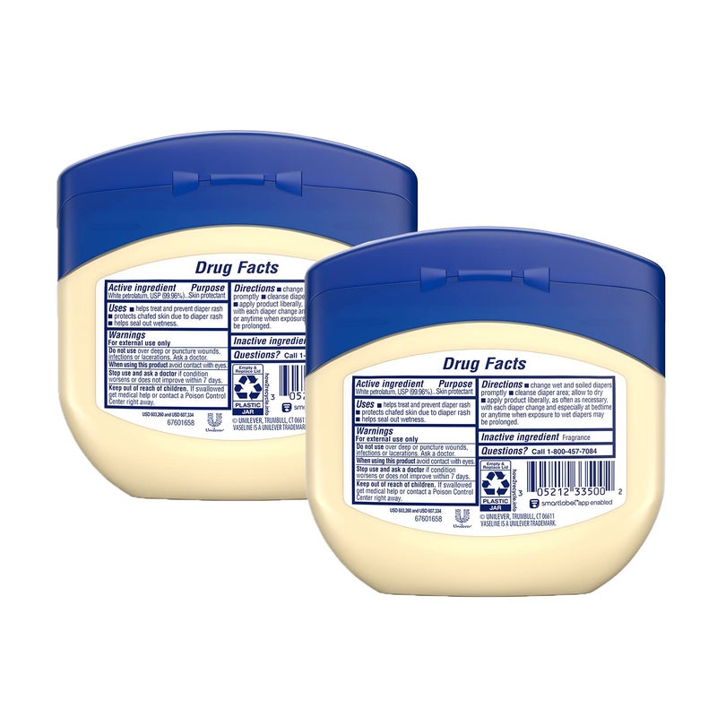 Vaseline, 100% Pure Petroleum Jelly Baby, Dermatologist Recommended, Hypoallergenic, Skin Protectant, Treat & Prevent Diaper Rash and Chafed Skin, Seals out Wetness, 2 pack -13 oz ea - Image 2