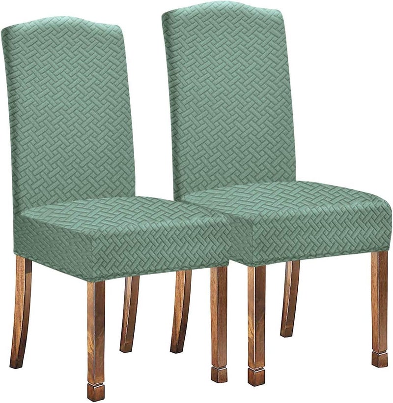 FunBlast Chair Covers - Universal Jacquard Chair Cover, Elastic Stretch Removable Washable Dining Chair Cover Protector Seat Slipcover, Short Dining Chair Cover (Saga Green, Pack of 4) - Image 1
