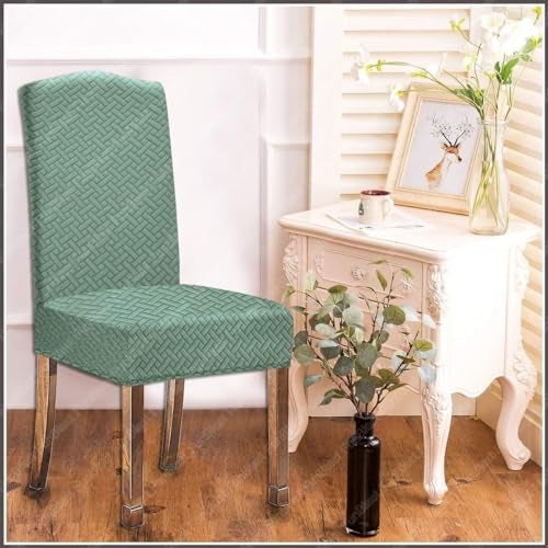 FunBlast Chair Covers - Universal Jacquard Chair Cover, Elastic Stretch Removable Washable Dining Chair Cover Protector Seat Slipcover, Short Dining Chair Cover (Saga Green, Pack of 4) - Image 4