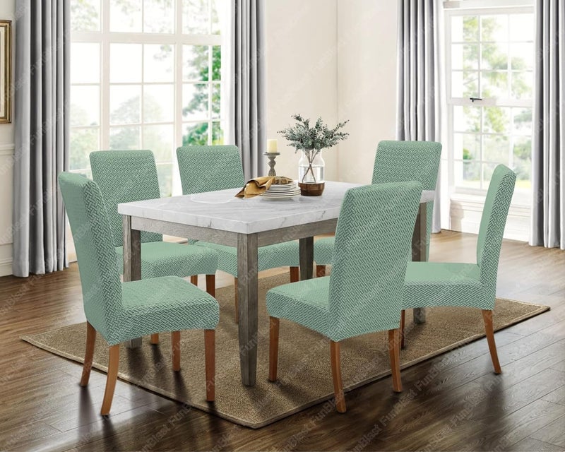 FunBlast Chair Covers - Universal Jacquard Chair Cover, Elastic Stretch Removable Washable Dining Chair Cover Protector Seat Slipcover, Short Dining Chair Cover (Saga Green, Pack of 4) - Image 2