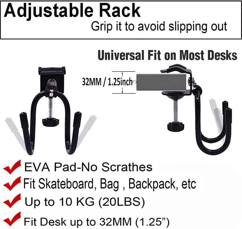 AUXPhome Desk Store Clamp-On Skateboard Holder - Skateboard Hooks Stand Clamp Hook Under Desk Space Save Mount for Headphone, Backpacks, Longboard, Mini Cruiser and More - Image 3