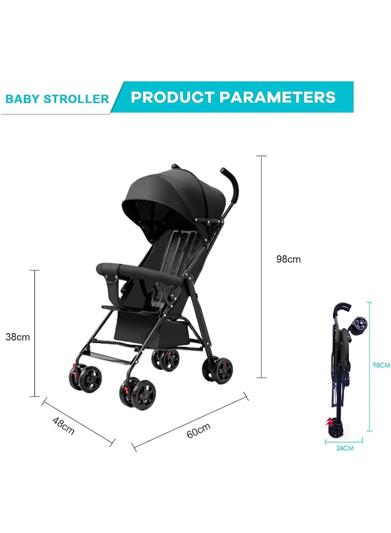 HI-FINE Baby Stroller,Lightweight Toddler Travel Stroller,Ultra Compact Stroller for Airplane,Newborn Stroller with Cup holder,Back rope,Mommy bag,Mosquito net,Storage basket,Rain cover and Cotton pad - Image 2