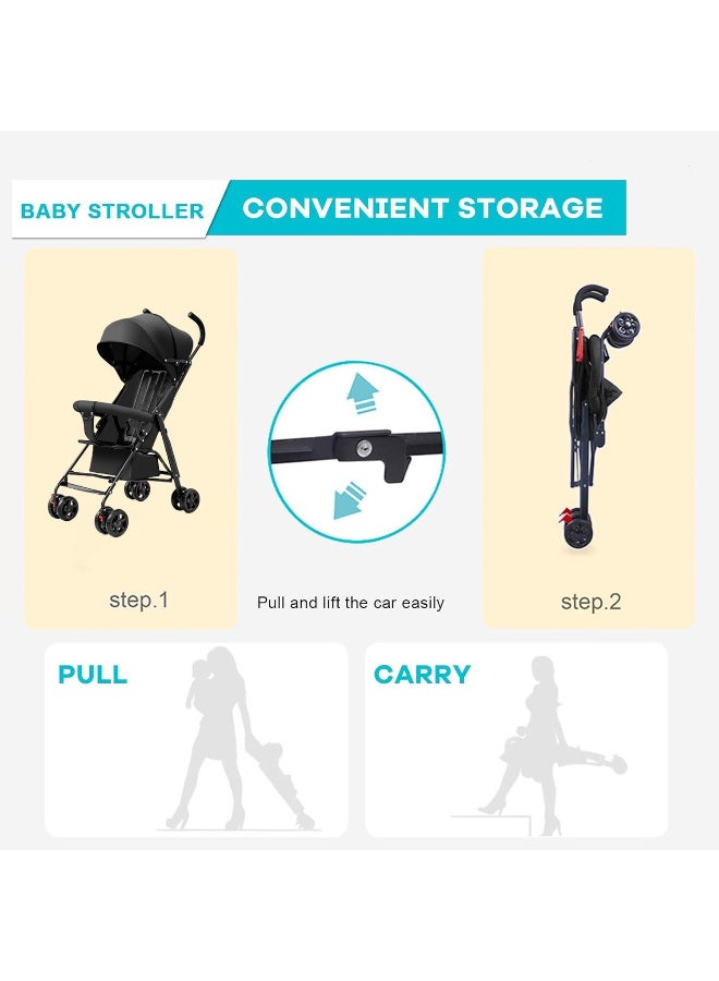 HI-FINE Baby Stroller,Lightweight Toddler Travel Stroller,Ultra Compact Stroller for Airplane,Newborn Stroller with Cup holder,Back rope,Mommy bag,Mosquito net,Storage basket,Rain cover and Cotton pad - Image 3