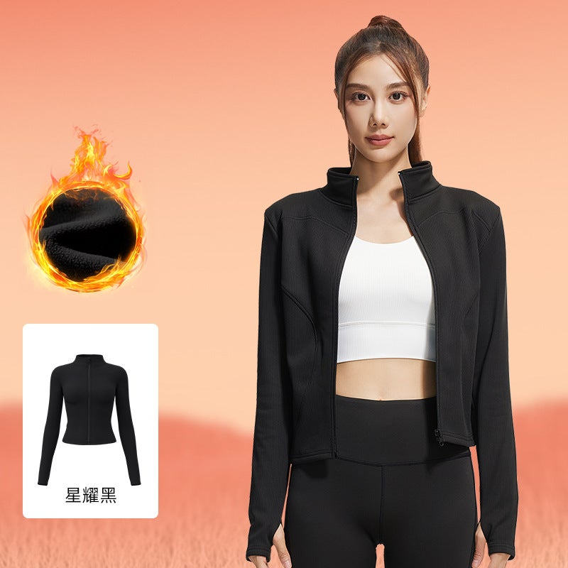 Juyitang Women's Fleece Sports Jacket – Slim Fit Winter Running Top - Image 1
