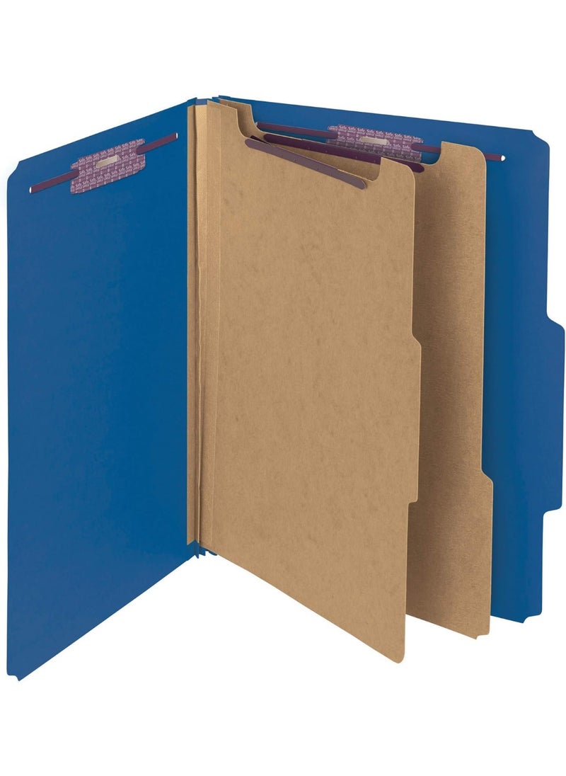 Smead Smead Pressboard Classification File Folder with SafeSHIELD Fasteners, 2 Dividers, 2" Expansion, Letter Size, Dark Blue, 10 per Box (14032)  - Image 1