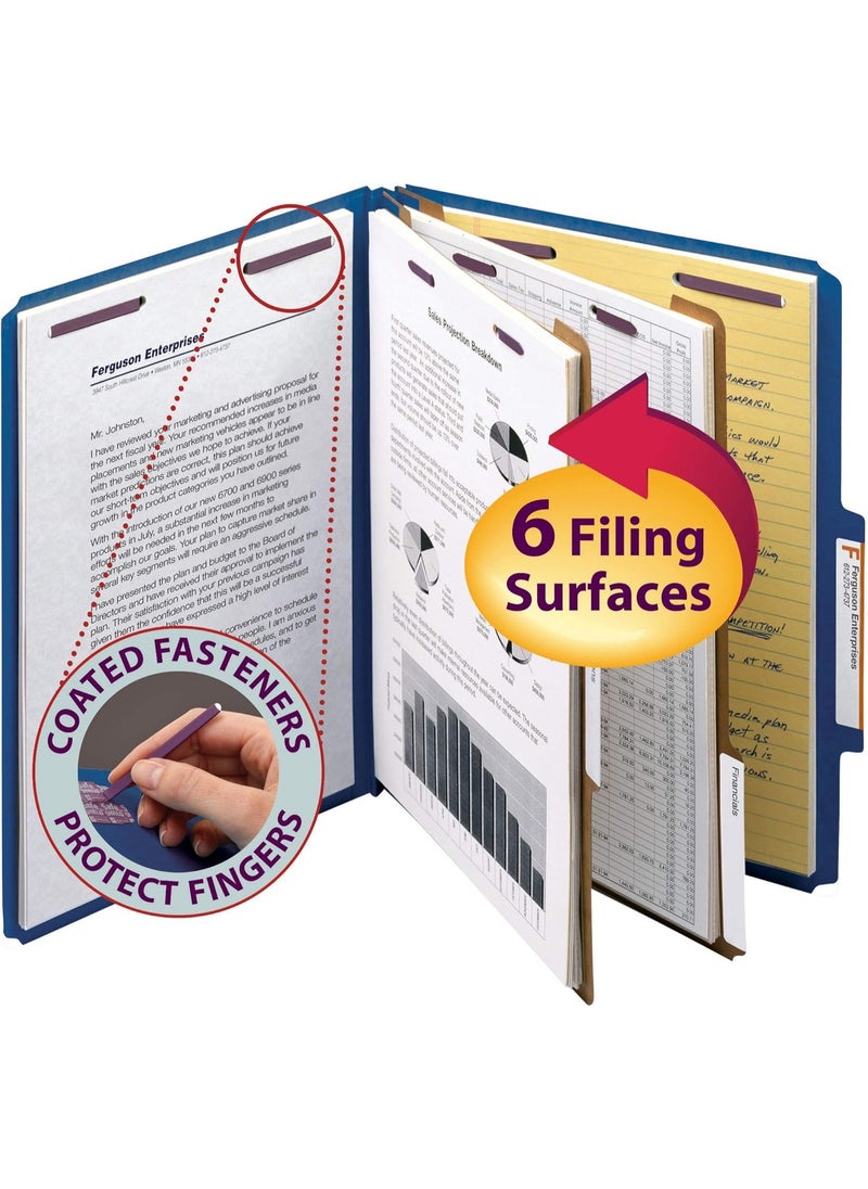 Smead Smead Pressboard Classification File Folder with SafeSHIELD Fasteners, 2 Dividers, 2" Expansion, Letter Size, Dark Blue, 10 per Box (14032)  - Image 4