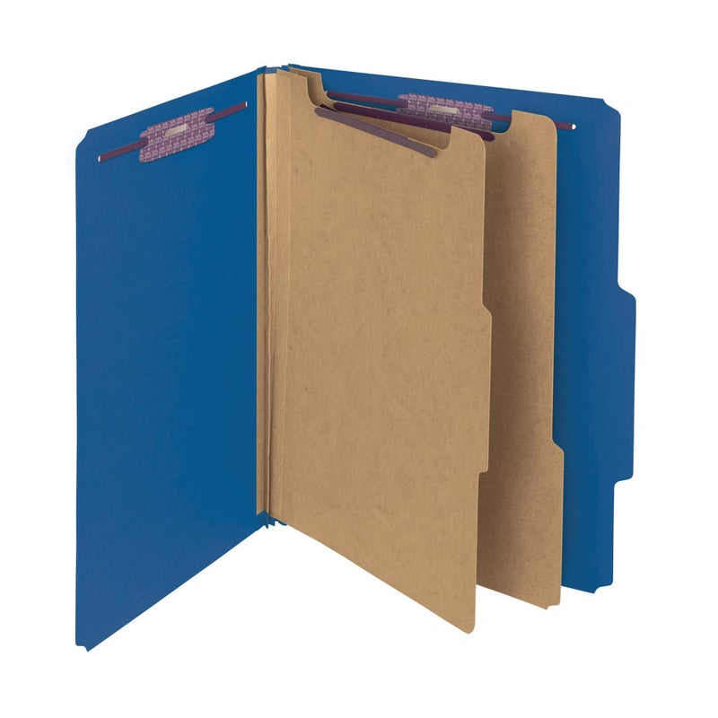 Smead Pressboard Classification File Folder with SafeSHIELD Fasteners, 2 Dividers, 2" Expansion, Letter Size, Dark Blue, 10 per Box (14032) - Image 1