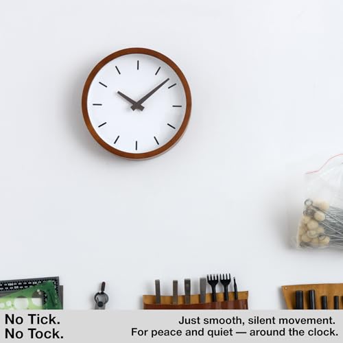 Driini Modern Mid Century Wood Analog Wall Clock (9") - Battery Operated with Silent Sweep Movement - Small Decorative Wooden Clocks for Bedrooms, Bathroom, Kitchen, Living Room, or Office… - Image 4