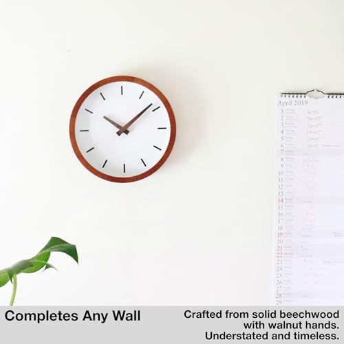 Driini Modern Mid Century Wood Analog Wall Clock (9") - Battery Operated with Silent Sweep Movement - Small Decorative Wooden Clocks for Bedrooms, Bathroom, Kitchen, Living Room, or Office… - Image 2
