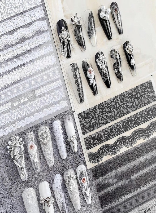 Dedyel Lace Nail Stickers Bridal Wedding Nail Art Stickers Black White Red Brown Lace Nail Decals for Women Nail Decoration - Image 1