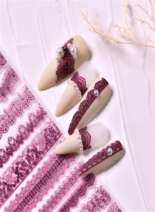 Dedyel Lace Nail Stickers Bridal Wedding Nail Art Stickers Black White Red Brown Lace Nail Decals for Women Nail Decoration - Image 3