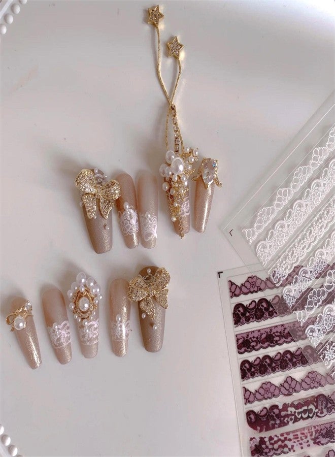 Dedyel Lace Nail Stickers Bridal Wedding Nail Art Stickers Black White Red Brown Lace Nail Decals for Women Nail Decoration - Image 2