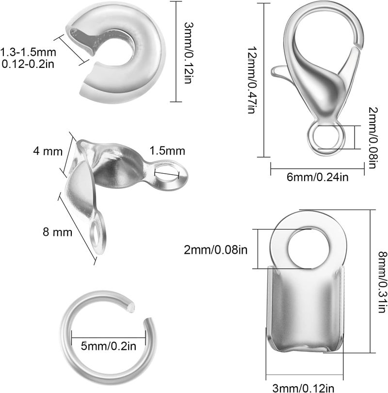Sureio 880 Pieces Jewelry Making Accessories Set Include 80 Lobster Clasps 200 Bead Knot Covers 200 Crimp Cover 200 Crimp End Tip and 200 Jump Ring Connectors for DIY Crafts Bracelet Jewelry Supplies Silver  - Image 4