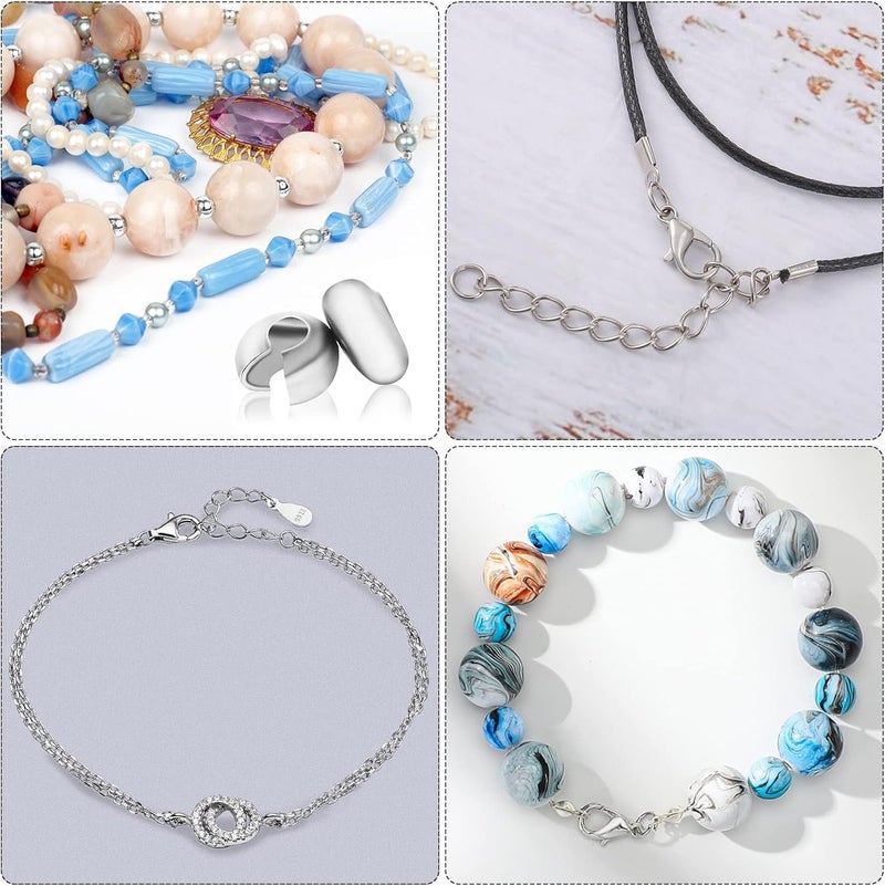 Sureio 880 Pieces Jewelry Making Accessories Set Include 80 Lobster Clasps 200 Bead Knot Covers 200 Crimp Cover 200 Crimp End Tip and 200 Jump Ring Connectors for DIY Crafts Bracelet Jewelry Supplies Silver  - Image 3