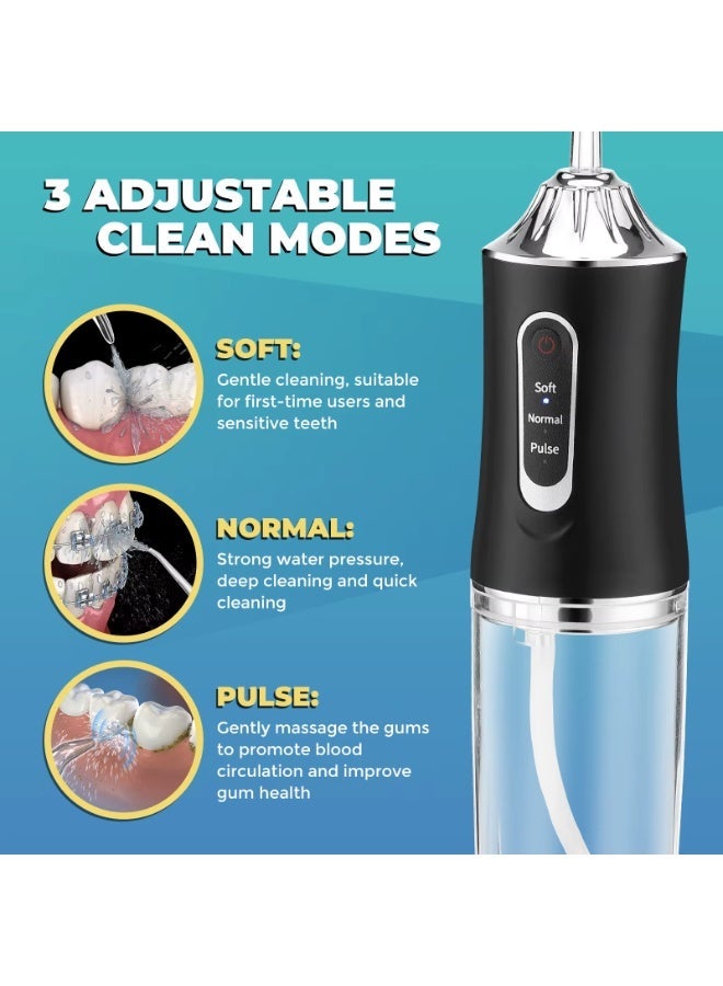 ELTRAZONE Oral Irrigator,Mini Water Flosser, Cordless 200mL Professional, 360° Nozzle Rotation, Hidden Charging Port, 4 Modes 4 Jet Tips, IPX6 Waterproof, Easy-to-Clean Oral Irrigator for Teeth Cleaning Gums,Orthodontic,Braces Dental Care - Black - Image 3